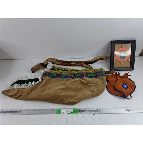 Baby Cover, Wooden Stick, Beaded Suede Bag, Frames Embroidery Art