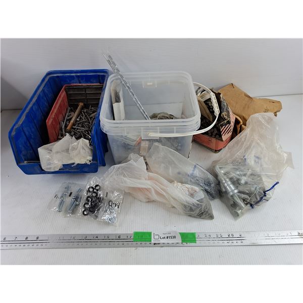 Plastic Bins, Screws, Bolts, Nails, Assorted Hardware