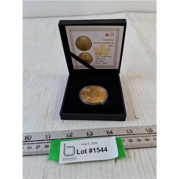 1 Oz Classical Maple Leaf Gold Plated Coin, Cannot Authenticate