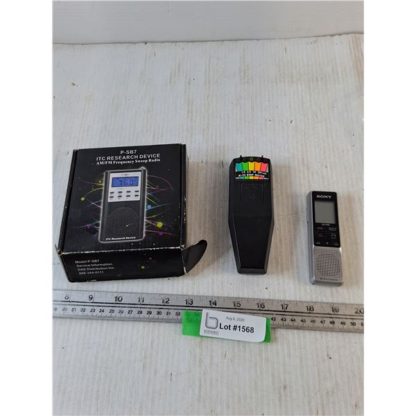 ITC AM/GM Frequency Sweep Radio, EMF Meter, Sony IC Recorder, Ghost Hunter Accessories