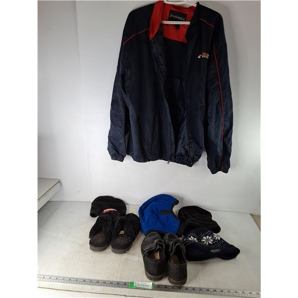Jacket Size XL, (4) Toques, (3) Pairs Of Women's Shoes Size 8