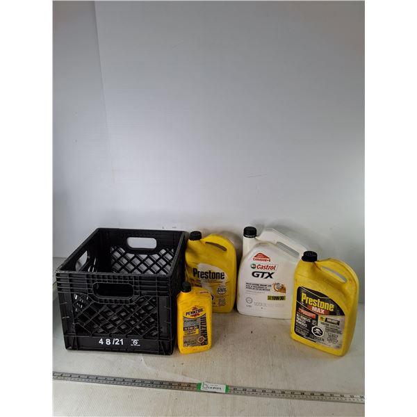 (4) Bottles Of Motor Oil All About 1/2 Full, Milk Crate 13"x13"x11", Pickup Only