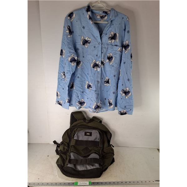 Vans Backpack 22"x17", Womens Pajama Shirt Size XL