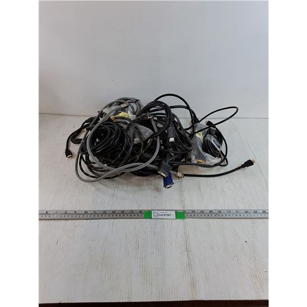 Various HDMI Electrical Cables, Connectors, w/ Plastic Tote