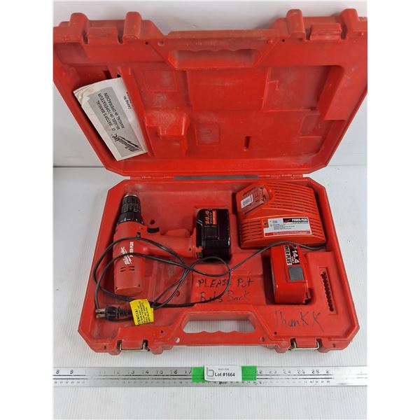 Milwaukee Cordless Drill w/Batteries & Charger - Powers On, As Is