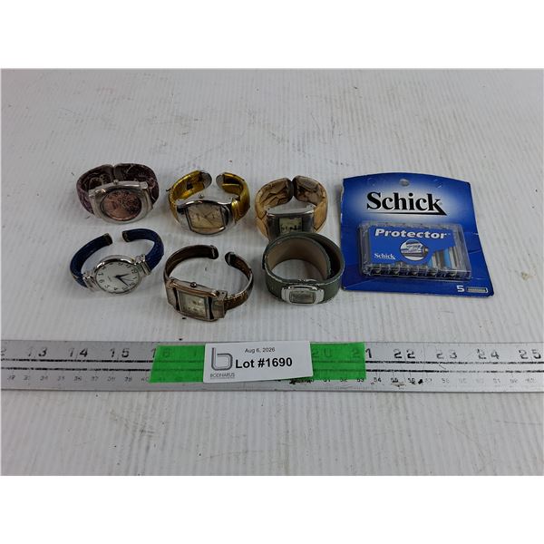 Assorted Quartz Watches - As is, Schick Razor Blades