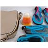 Image 3 : Faux Leather Purse, (2) Pairs of Water Shoes - Size 3, Candle