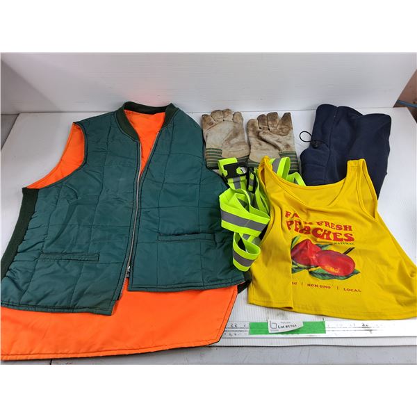 Vest, Reflective Strap, Work Gloves, Ski Mask, Woman's Top - Size S - M