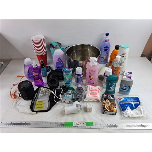 Self Care Products, Stock Pot, Single Use Cups, Headphones, Charging Cables, Bluetooth Speaker, Misc