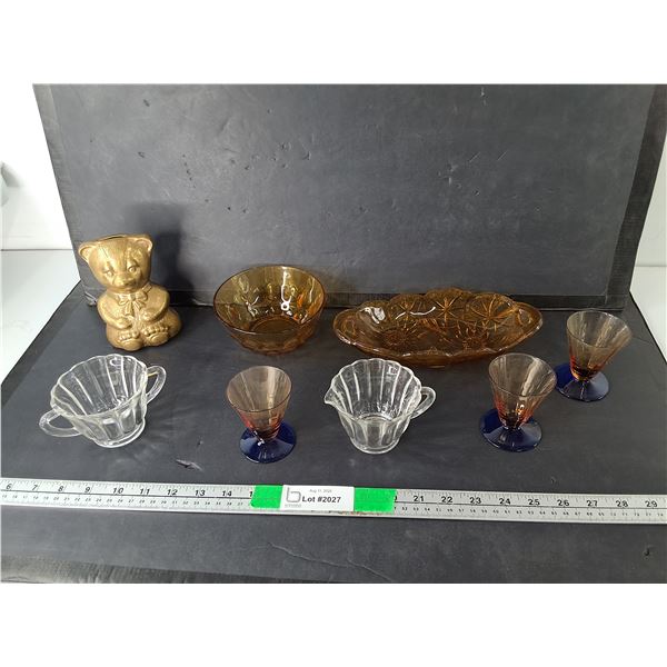 Brass Coinbank, Creamer, Sugar Bowl, Candy Dish, Misc.