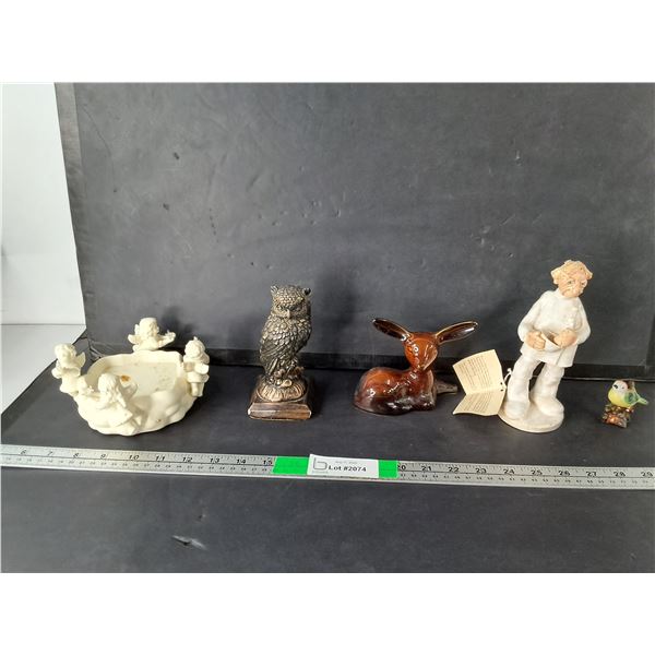 Angel Candle Holder, Owl Paperweight, Ceramic Animal Figurines