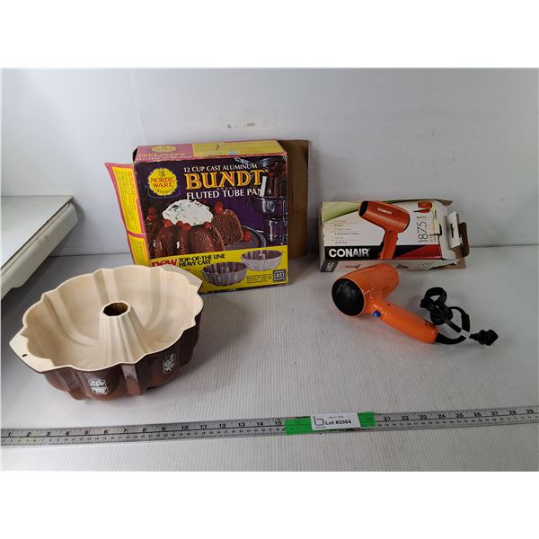Bundt Cake Pan & Conair Hair Dryer- Powers On