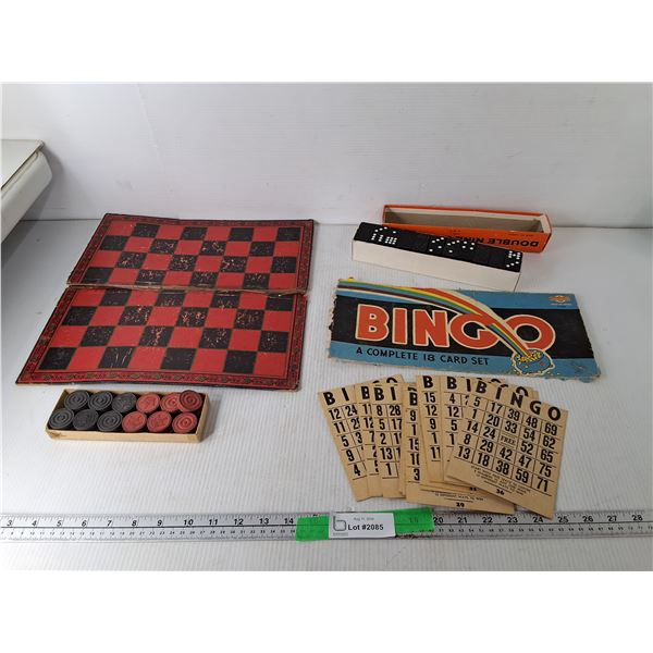 Vintage Checker Set, Bingo Cards & Dominoes