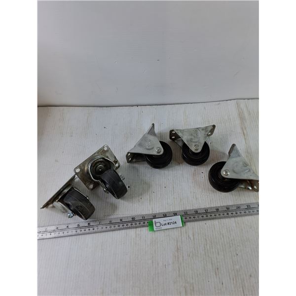 (3) Straight Caster wheels, (2) Rotating Caster Wheels