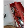 Image 10 : (2) General Electric Radios, (2) Locks with Keys, Rasp, 1" Micrometer, Screwdrivers