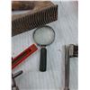 Image 12 : (2) General Electric Radios, (2) Locks with Keys, Rasp, 1" Micrometer, Screwdrivers