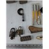 Image 3 : (2) General Electric Radios, (2) Locks with Keys, Rasp, 1" Micrometer, Screwdrivers