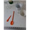 Image 6 : (6) Glass Martini Cups, (1) Roughriders Plastic Cup, (2) Teacups, , Sealed Ground Sage