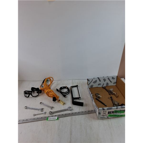 Small Hacksaw, Goggles, Wrenches, Untested Power Cord, Doorbell Button, Misc