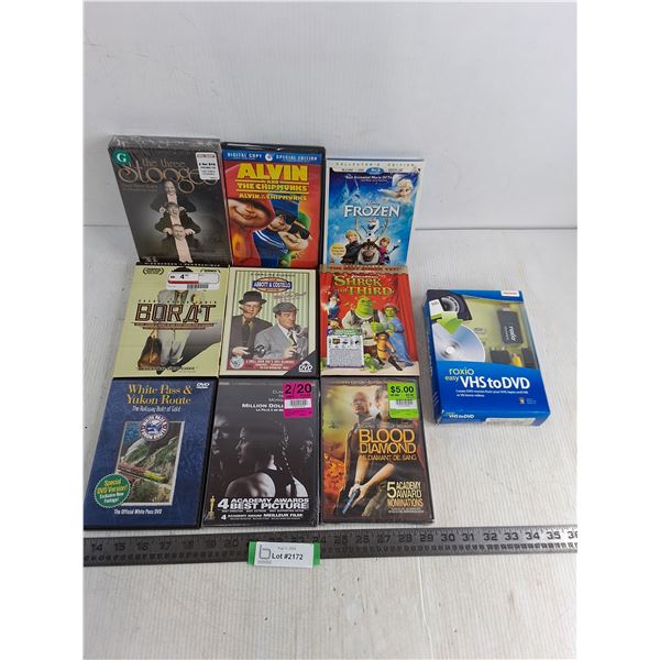(9) DVD Movies - Borat, Shrek, Frozen, VHS to DVD Conversion Kit