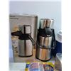 Image 6 : (2) Thermal Jugs, (2) Wicker Baskets, Tin Container, Misc