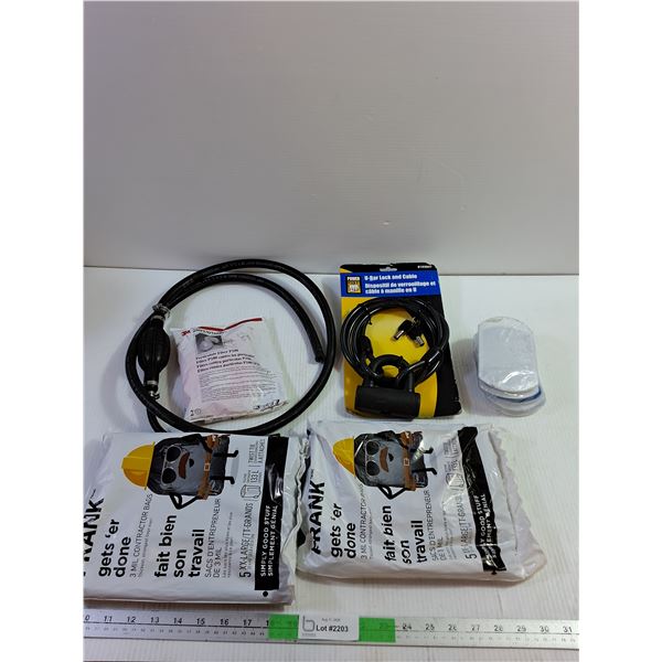 (2) Packs Contractor Bags, U Bar Lock and Cables