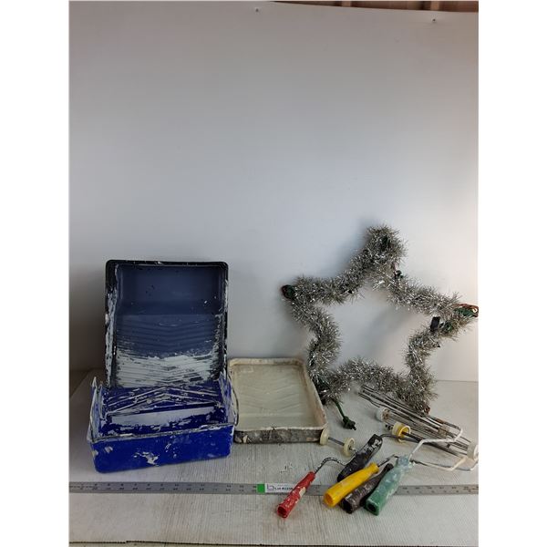 (3) Plastic Paint Roller Trays Up to 14.5", (5) Roller Brush Holders, Christmas Star Topper 18"