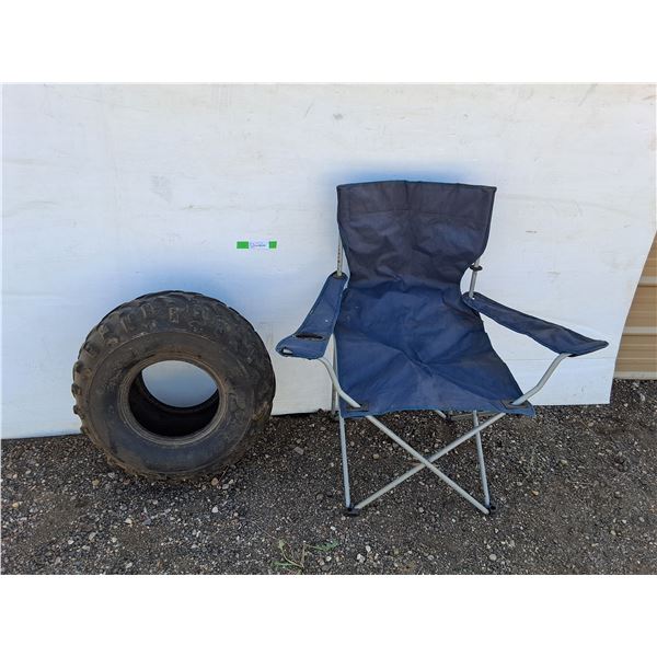**Folding Chair 37" Tall & Dunlop KT 125M ATV Tire- Can't Ship