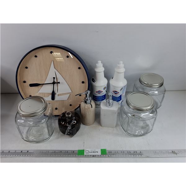 Rachael Zoe Decorative Glass, Quartz Clock, Jars, Germicidal Disinfecting Cleaner, Soap Dispensers