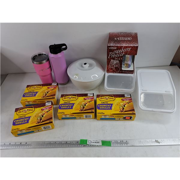 Old El Paso Taco Crunchy Shells - Expired, Tumbler, Water Bottle, Ceramic Bowl w/Lid, Kitchen Bins