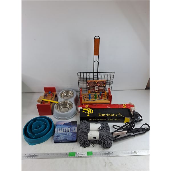 Cobblers Bench Toys, Hamburger Grill,Hair Iron, Pet Bowls, Relaxation CD Collection, Misc