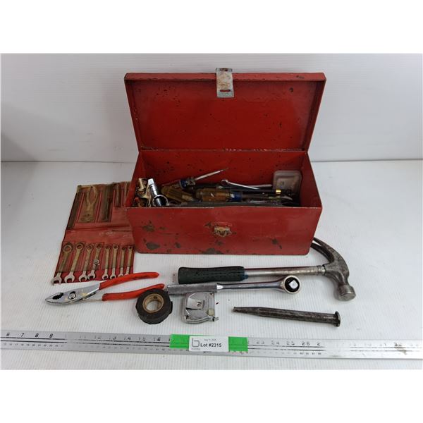 Metal Tool Box, Pliers, Wrenches, Electrical Tape, Hammer, Ratchet Wrench, Misc Tools, Pickup Only