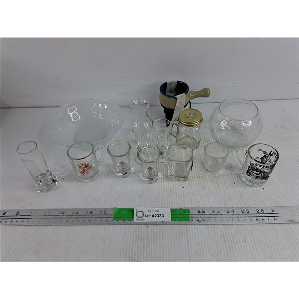 Shot Glasses, Glass Bowl, Mini Vase & Tea Light Mini Fondue