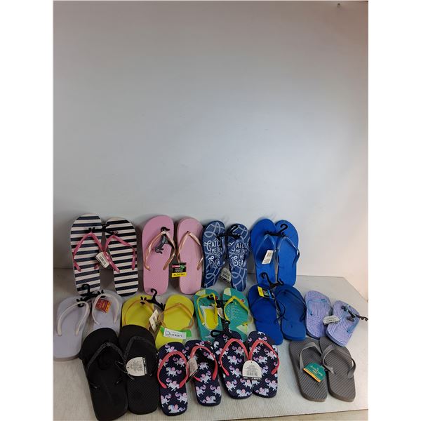 (13) Pairs Of Flip Flops Kids, Womens, And Mens