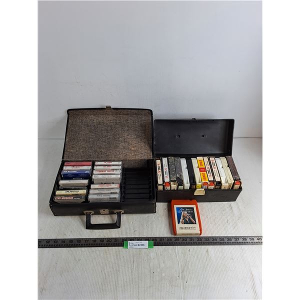 (14) Cassette Tapes, (14) 8-Track Tapes, Storage Totes