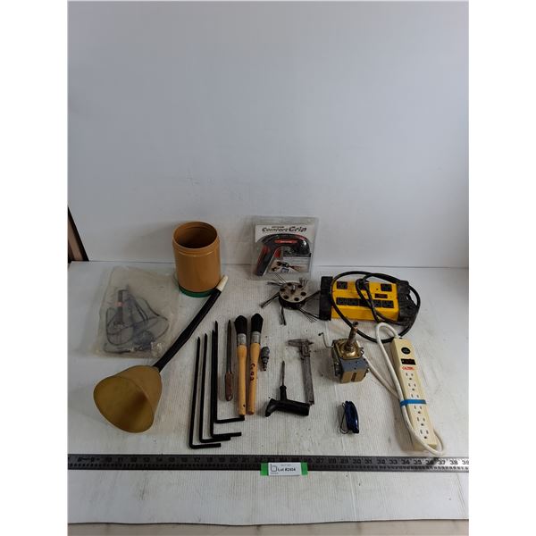 Power Outlets, Paint Brushes, Rust Spray Gun, Funnel, Solder Gun, Caliper, Misc.