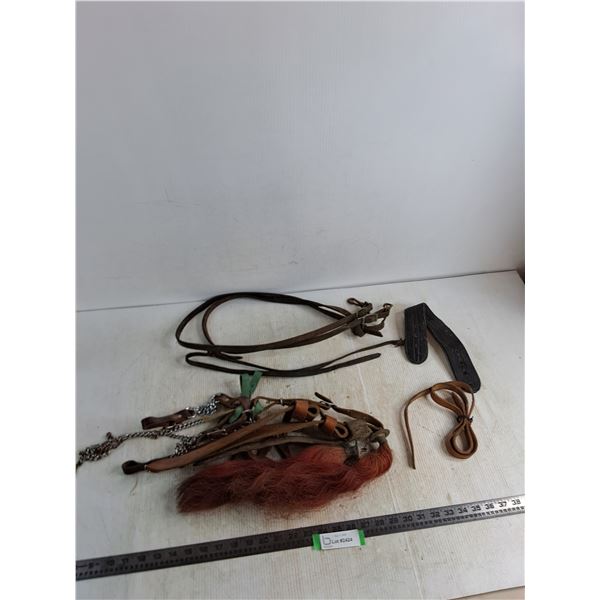 (2) Horse Hame Shooflies, Curb Straps, Leather Pieces