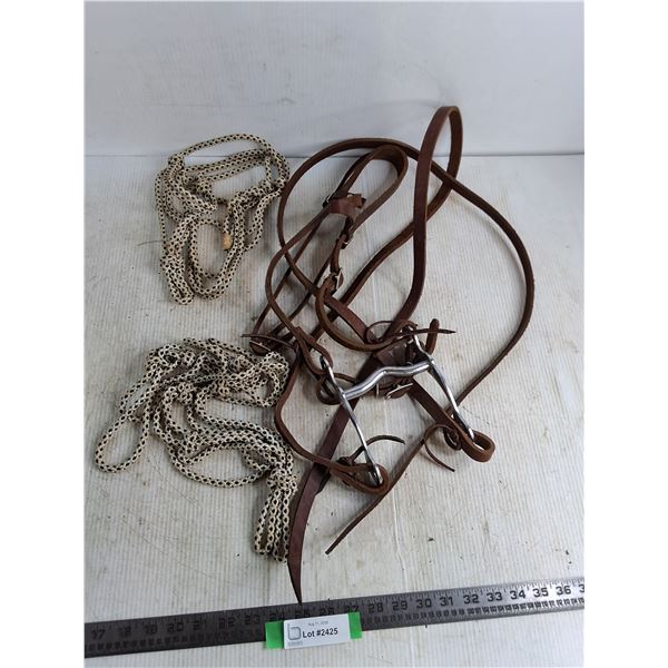 (2) Rope Halters, (1) Bridle