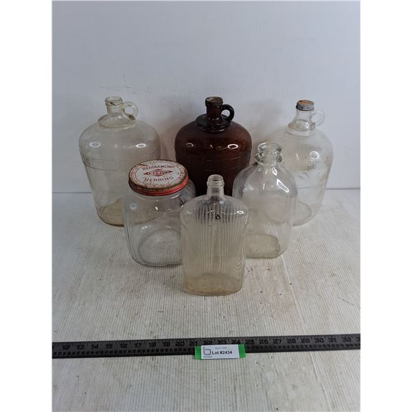 (6) Vintage Glass Jugs/Containers - Cannot Ship
