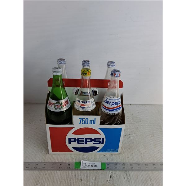 (6) Glass Bottles Mostly Pepsi