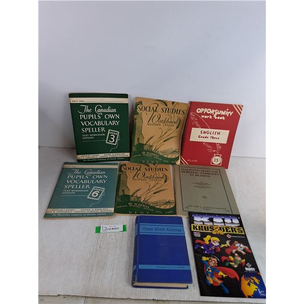 Various Books- Grade 3/6 Vocabulary Speller, Social Studies Workbook, Poems Worth knowing
