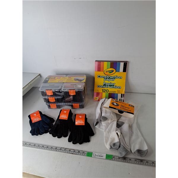 Winter Gloves, Plastic Organizers, Socks, Construction Paper
