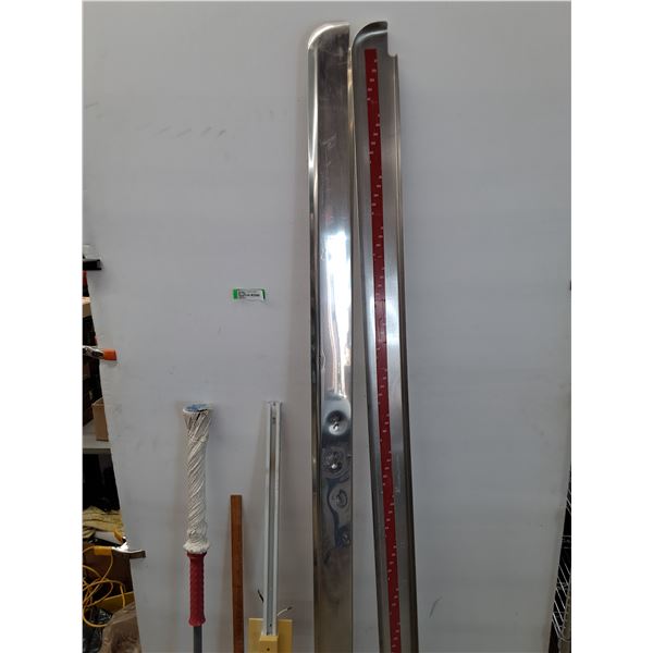 **(2) Metal Vehicle Trim Moldings, Vertical Rail System As-Is, Meter Stick, Floor Mop No Shipping