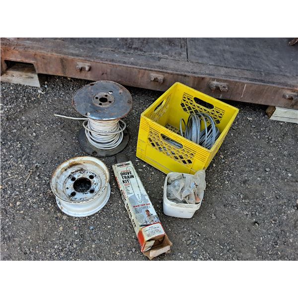 **Milk Crate, 9" Wheel, Cord Reel, Wire Cables, Hardware & Chain Saw Drivetrain Kit, PICKUP ONLY