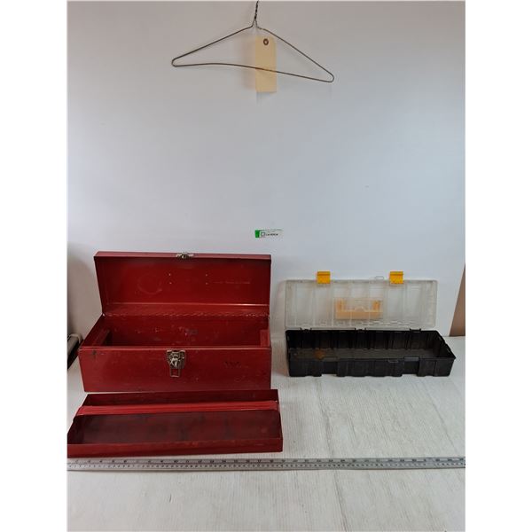 (2) Toolboxes, One Red Metal One Black Plastic