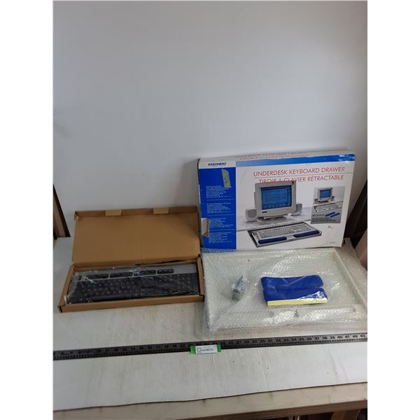 Exponent Underdesk Keyboard Drawer & HP Keyboard - Both Appear Unused
