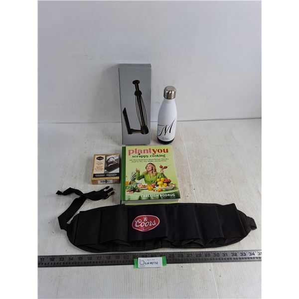 Coors 6-Pack Belt Clip, Paper Towel Holder, Michelob Bottle, Plant You Cook Book, Cell Phone Shelf