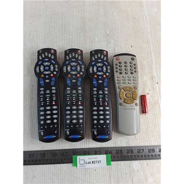 (4) Remote Controls - 3 Are Sasktel Max & 1 Samsung - Untested, As is