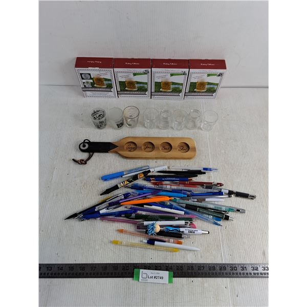 Assorted Shot Glasses & Pop Up Pints, Shot Flight, Bulk Pens & Pencils