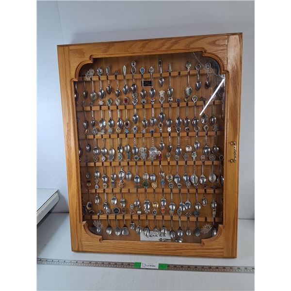 Wooden Display Case with Souvenir Spoons 25.5" x 2.75" x 32"- Can't Ship